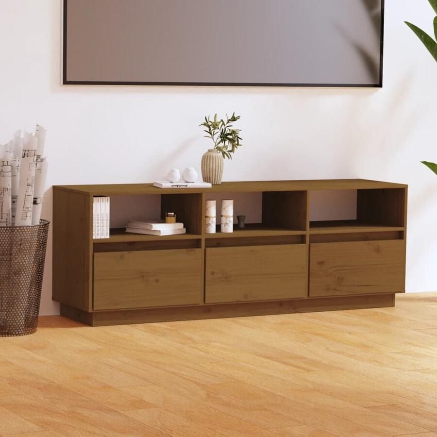 VidaXL Tv-meubel 140x37x50 cm Massief Grenenhout Televisiemeubel Tv Meubels Hout Grenenhout Bruin