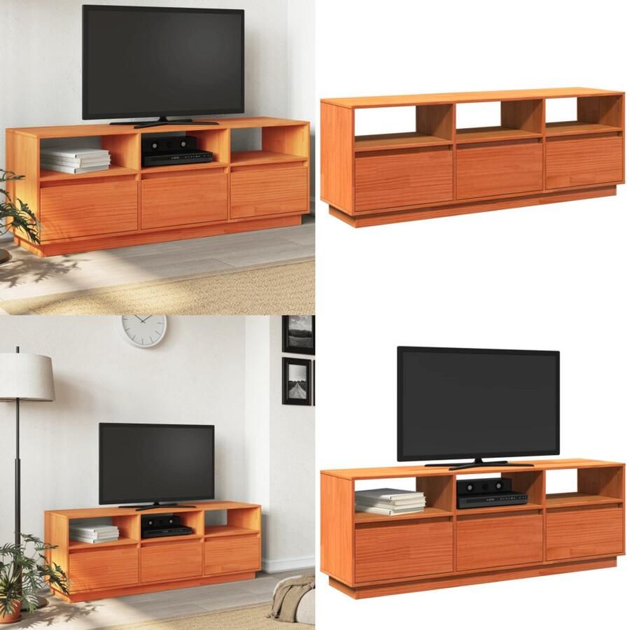 VidaXL Tv-meubel 140x37x50 cm massief grenenhout wasbruin Tv-meubel Tv-meubelen Tv Kast Opbergkast
