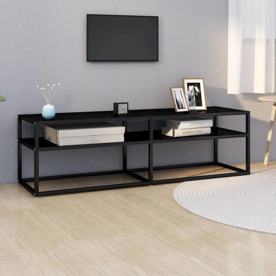 VidaXL Tv-meubel 140x40x40 5 cm Gehard glas Zwart Televisiekast Tv Meubilair Media Kast Videokaart Entertainment Center Salontafel Living Room Furniture Houten Tv Stand Glazen Tv Tafel Zwart Tv Meubel - Foto 2