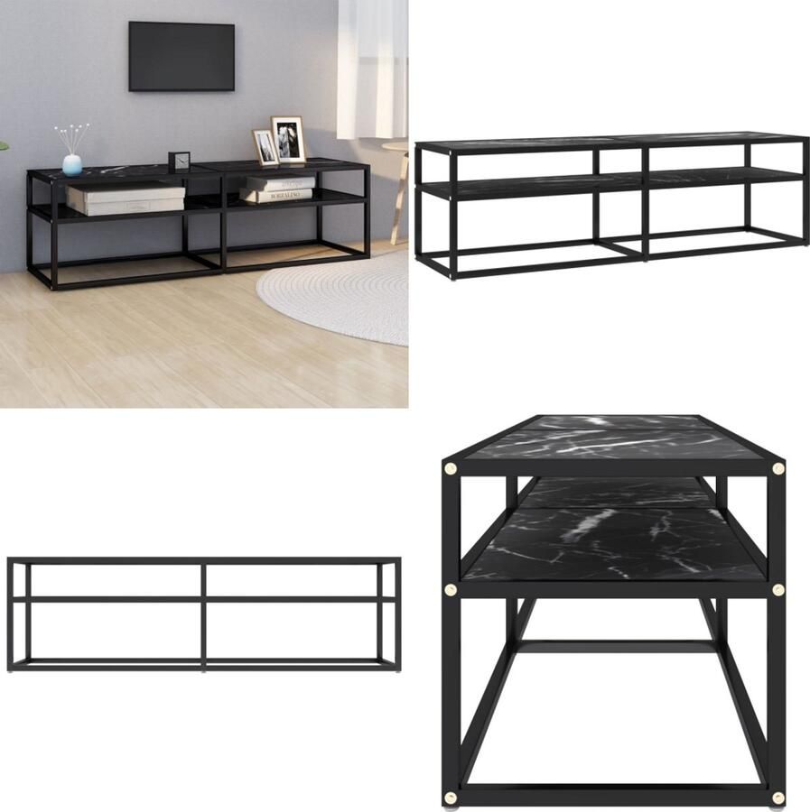 VidaXL Tv-meubel 140x40x40 5 cm gehard glas zwartmarmerkleurig Tv-meubel Tv-meubelen Tv Kast Opbergkast