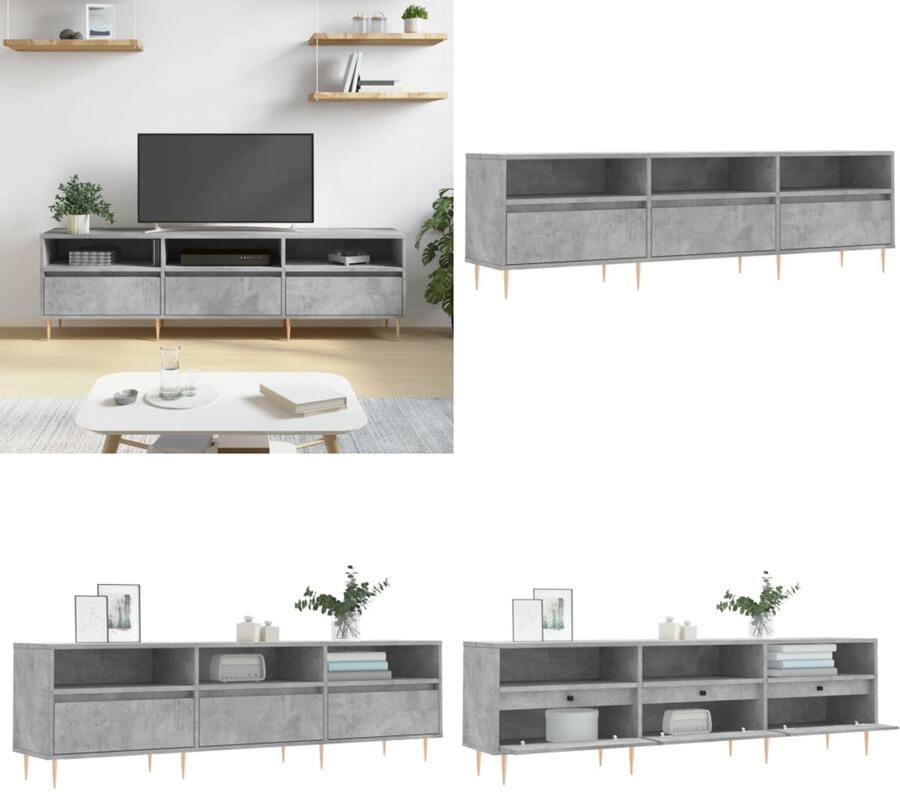 VidaXL Tv-meubel 150x30x44-5 cm bewerkt hout betongrijs Tv-meubel Tv-meubels Tv-kast Hifi-kast - Foto 2