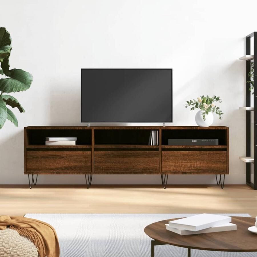 VidaXL Tv-meubel 150x30x44-5 cm bewerkt hout bruineikenkleurig Tv-meubel Tv-meubels Tv-kast Hifi-kast