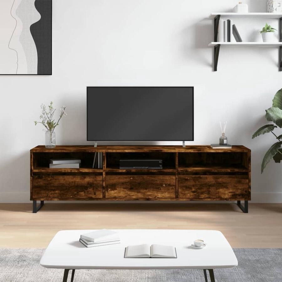 VidaXL Tv-meubel 150x30x44-5 cm bewerkt hout gerookt eikenkleurig Tv-meubel Tv-meubels Tv-kast Hifi-kast