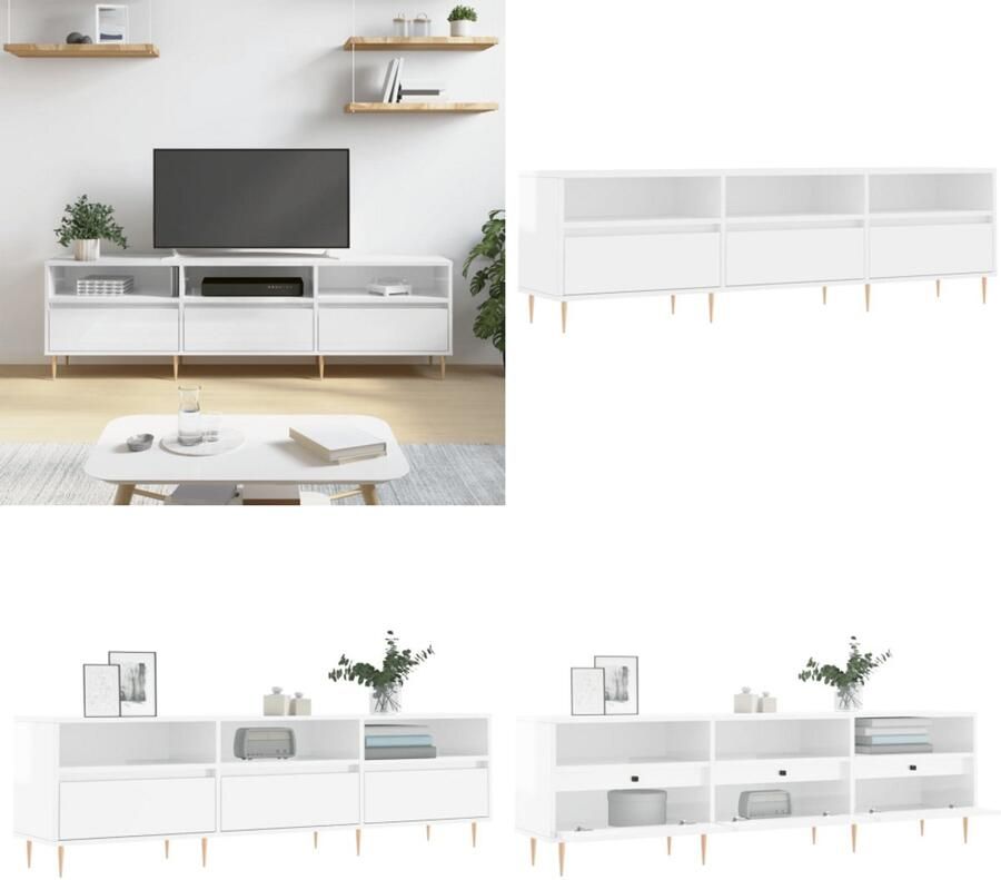 VidaXL Tv-meubel 150x30x44 5 cm bewerkt hout hoogglans wit Tv-meubel Tv-meubels Tv-kast Hifi-kast