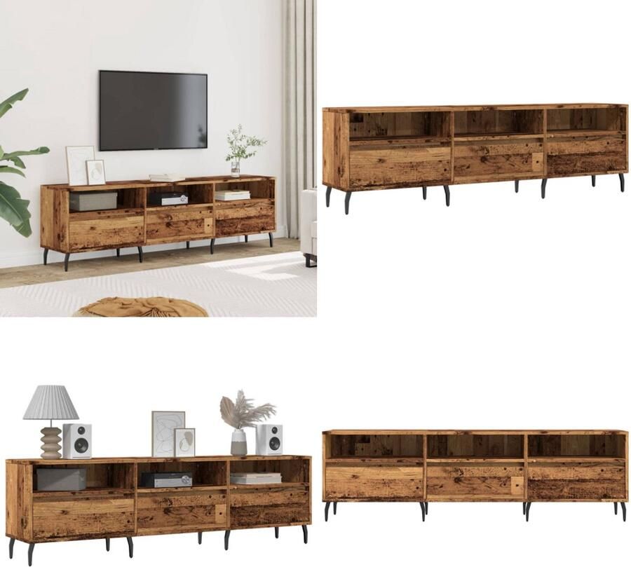 VidaXL Tv-meubel 150x30x44 5 cm bewerkt hout oud houtkleurig Tv-meubel Tv-meubels Tv-kast Hifi-kast - Foto 2