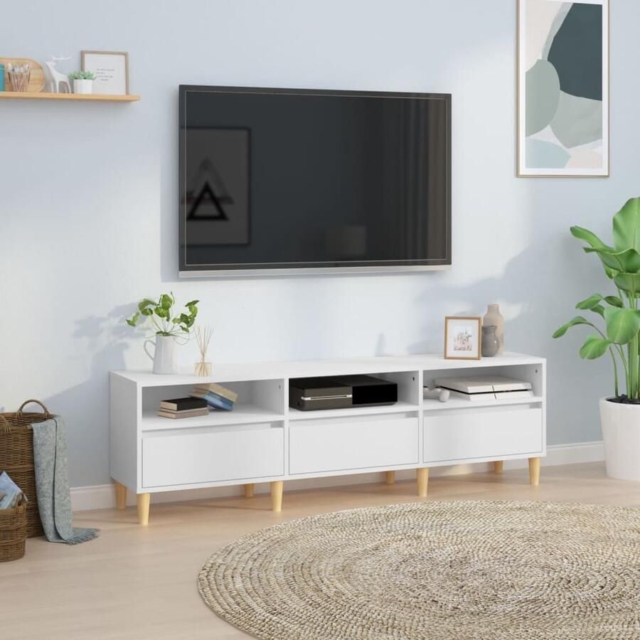VidaXL Tv-meubel 150x30x44 5 cm Bewerkt hout Wit Tv-kast Tv-meubel Houten Tv-kast Witte Tv-kast Salontafel Media Kast Opslagruimte Design Meubilair Scandinavische Stijl Basic Style - Foto 2