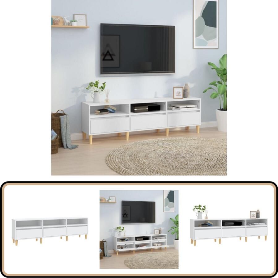 VidaXL Tv-meubel 150x30x44 5 cm Bewerkt hout Wit Tv-kast Tv-meubel Houten Tv-kast Witte Tv-kast Salontafel Media Kast Opslagruimte Design Meubilair Scandinavische Stijl Basic Style