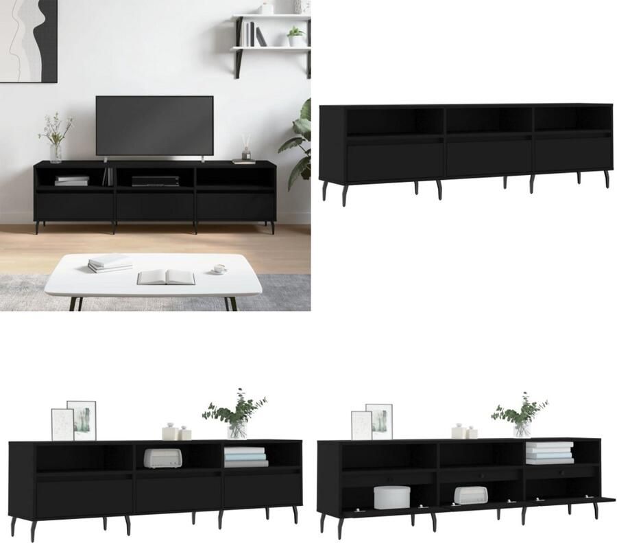 VidaXL Tv-meubel 150x30x44 5 cm bewerkt hout zwart Tv-meubel Tv-meubels Tv-kast Hifi-kast