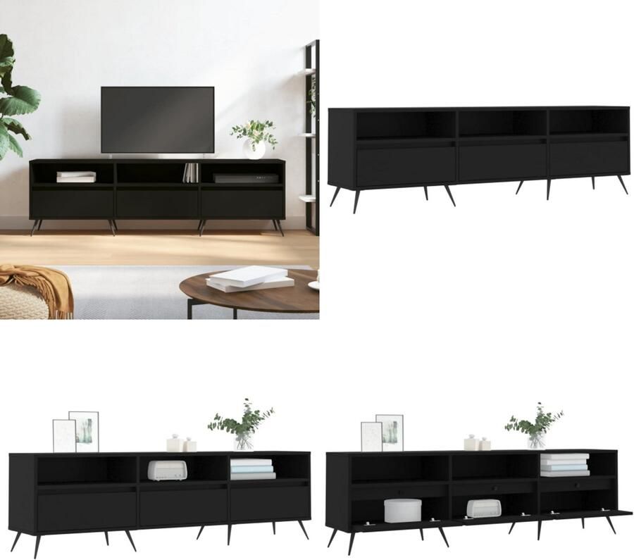 VidaXL Tv-meubel 150x30x44 5 cm bewerkt hout zwart Tv-meubel Tv-meubels Tv-meubel Hifi-kast