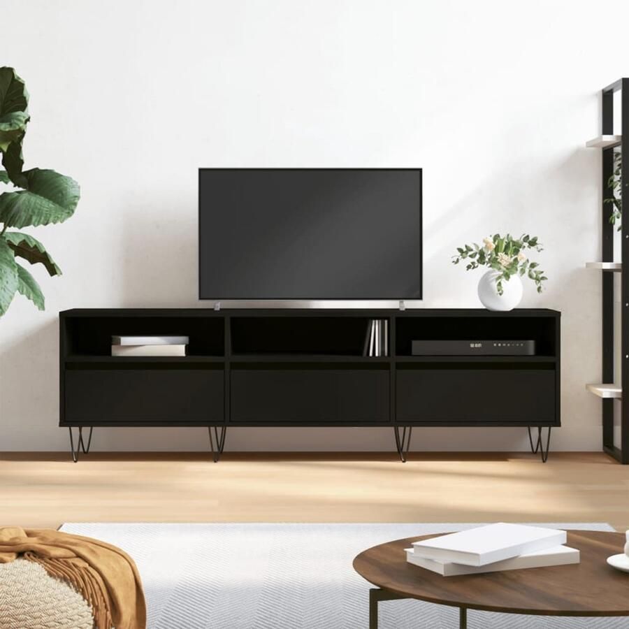 VidaXL Tv-meubel 150x30x44 5 cm Bewerkt hout Zwart Tv-meubel Zwarte Tv Kast Houten Tv Stand Tv Meubilair Opslagoplossing