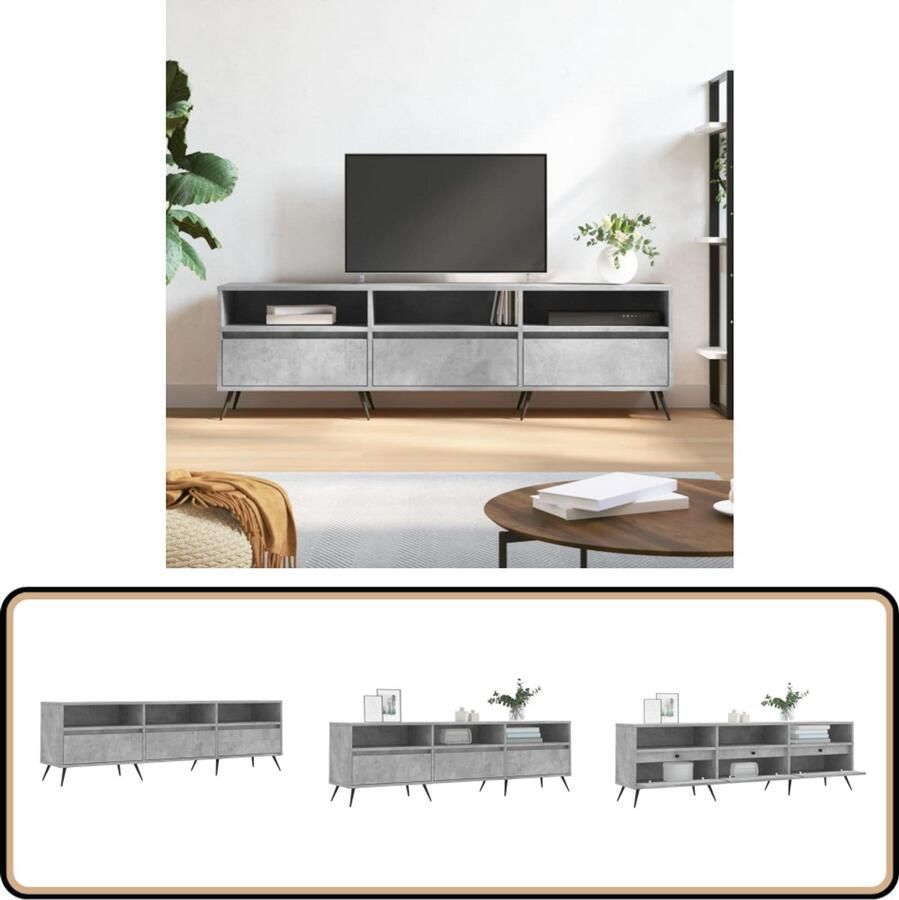 VidaXL Tv-meubel 150x30x44 5 cm Bewerkte hout Grijs Tv-meubel Tv Kast Houten Tv-meubel Grijs Tv-meubel Bergruimte Tv-meubel