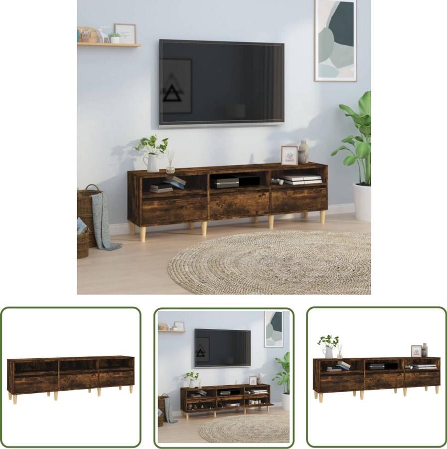 VidaXL Tv-meubel 150x30x44 5 cm Gerookt Eiken Tv-kast Houten Tv-kast Tv-meubel Salontafel Bergruimte Bruine Tv-kast Rooklook Scandinavische Stijl Basic Design - Foto 2