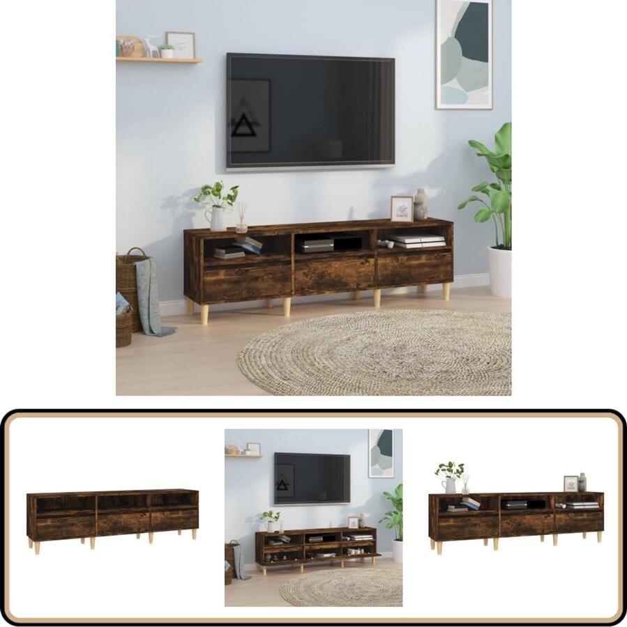 VidaXL Tv-meubel 150x30x44 5 cm Gerookt Eiken Tv-kast Houten Tv-kast Tv-meubel Salontafel Bergruimte Bruine Tv-kast Rooklook Scandinavische Stijl Basic Design