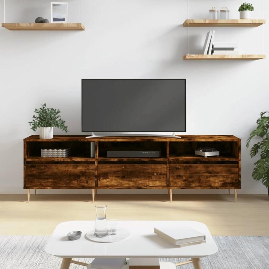 VidaXL Tv-meubel 150x30x44 5 cm Gerookt Eiken Tv Kast Tv Meubilair Houten Tv Stand Bruine Tv Kast Opbergruimte Tv Kast Tv Kast Design Tv Kast Living Room Furniture Woonkamer Meubelen - Foto 2