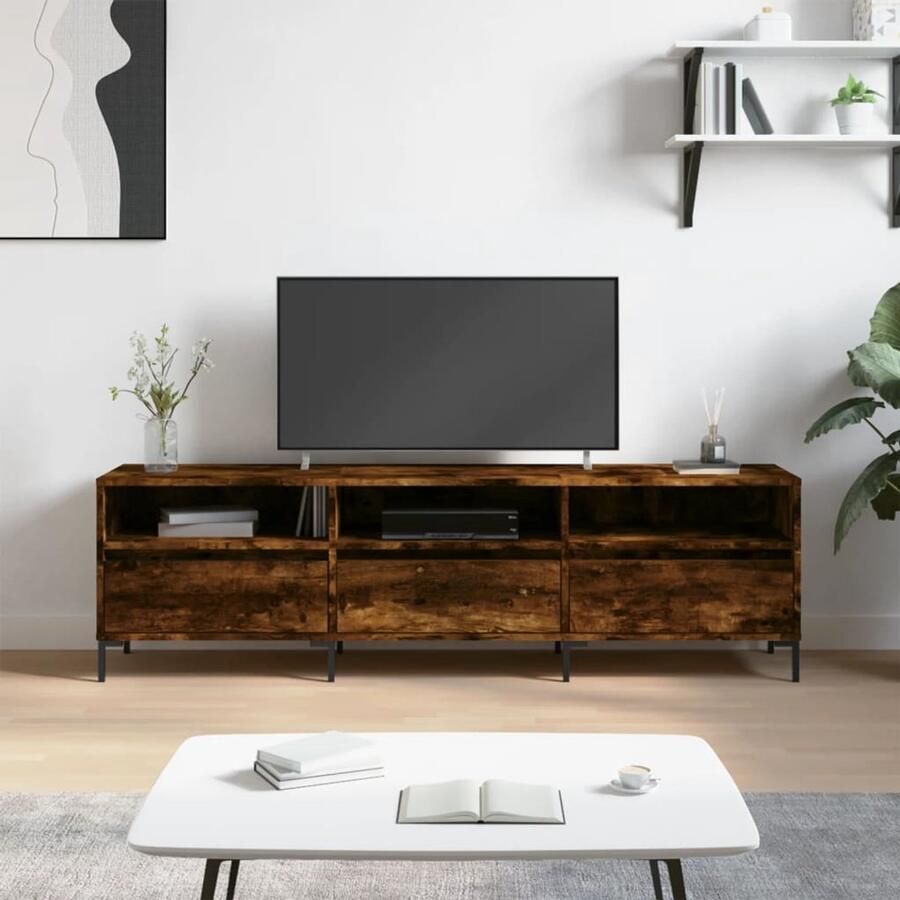 VidaXL Tv-meubel 150x30x44 5 cm Gerookt Eiken Tv-meubel Houten Tv-meubel Tv Kast Media Kast Bergruimte Tv