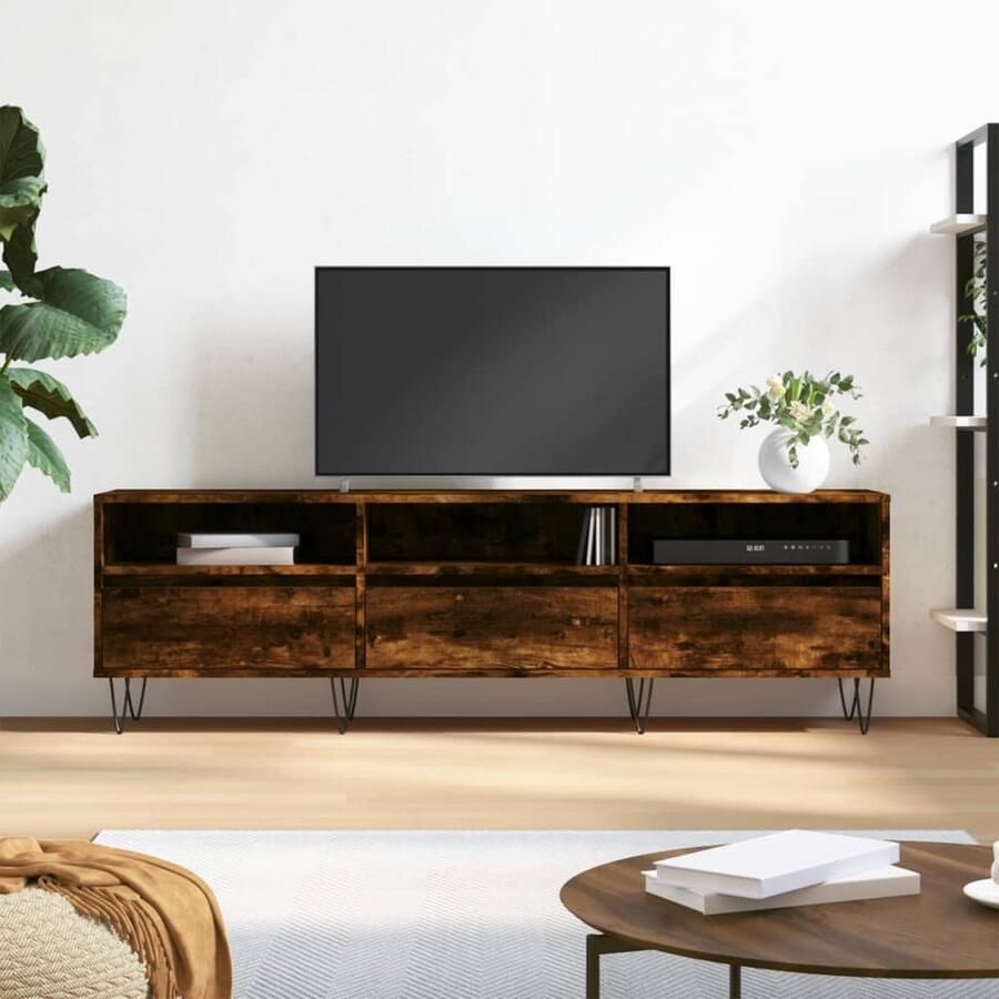 VidaXL Tv-meubel 150x30x44 5 cm Gerookt Eiken Tv Meubels Tv Kast Houten Tv Stand Tv Unit Media Kast Bergruimte Bruine Tv Kast Rustieke Tv Kast - Foto 2
