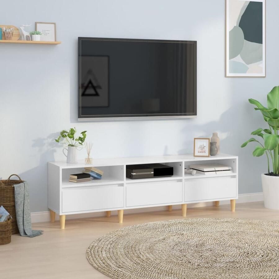 VidaXL Tv-meubel 150x30x44 5 cm Hoogglans wit Tv-kast Tv-meubel Media Kast Salontafel Houten Meubilair White Furniture Modern Living Room Scandinavische Stijl Basic Meubelen Vierkante Tv-kast - Foto 2