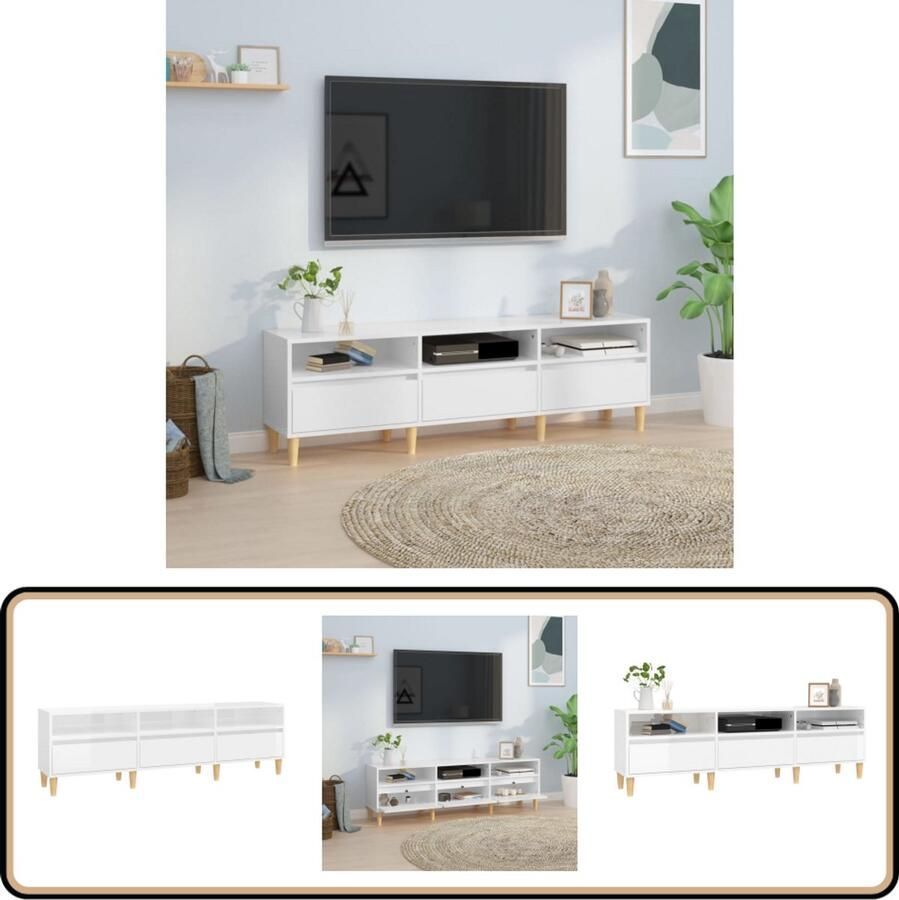 VidaXL Tv-meubel 150x30x44 5 cm Hoogglans wit Tv-kast Tv-meubel Media Kast Salontafel Houten Meubilair White Furniture Modern Living Room Scandinavische Stijl Basic Meubelen Vierkante Tv-kast