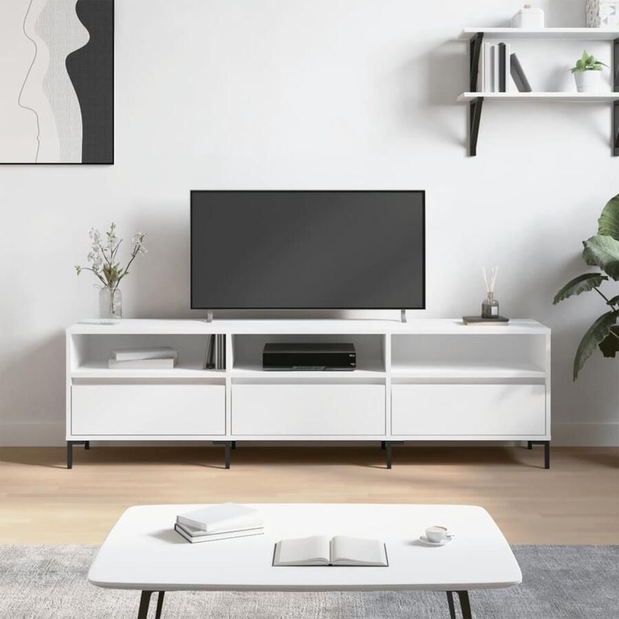 VidaXL Tv-meubel 150x30x44 5 cm Wit Bewerkt hout Tv Meubels Tv Kast Houten Tv Stand Witte Tv Kast Tv Unit Media Kast Opbergkast Woonkamer Meubilair Living Room Furniture - Foto 2