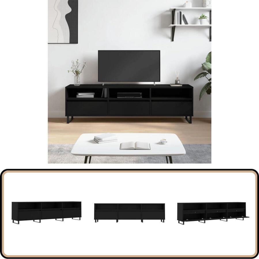 VidaXL Tv-meubel 150x30x44 5 cm Zwart Bewerkt Hout Tv-meubel Zwarte Tv Kast Houten Tv Stand Opbergruimte Tv Meubilair Tv Kast Met Planken Tv Meubel