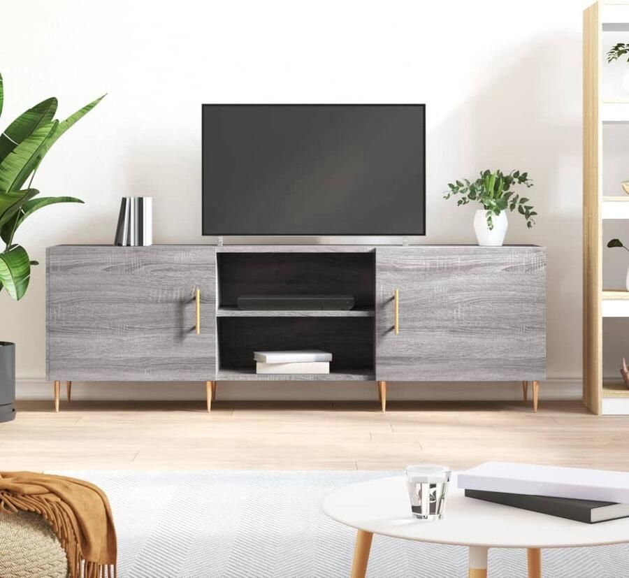 VidaXL Tv-meubel 150x30x50 cm bewerkt hout grijs sonoma eikenkleurig Tv-meubel Tv-meubelen Tv Kast Opbergkast