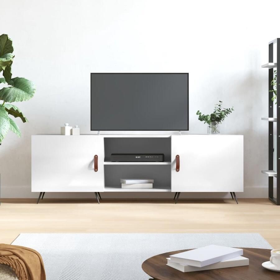 VidaXL Tv-meubel 150x30x50 cm Hoogglans wit Televisiekast Tv Kast Houten Tv Kast Wit Tv Kast Modern Tv Kast Living Room Furniture Salon Meubels Opslagruimte Boekenplank - Foto 3