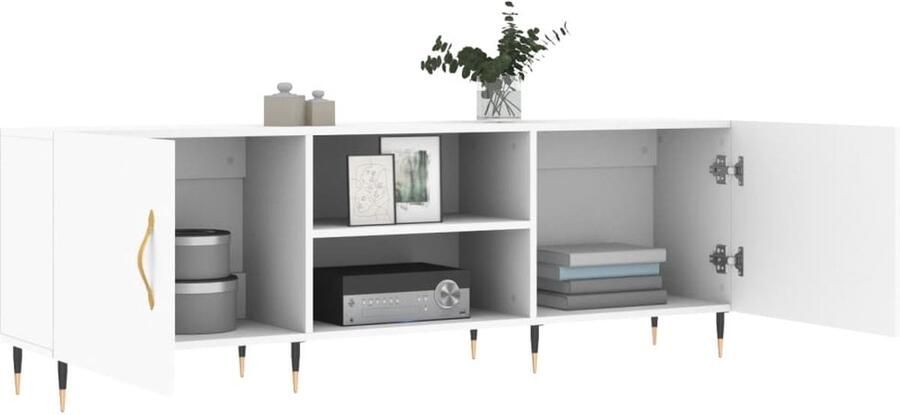 The Living Store TV-meubel wit 150 x 30 x 50 cm bewerkt hout en ijzer Tv Kast Televisiesecretaris Houten Tv-meubel Witte Tv-standaard Tv Stand - Foto 3