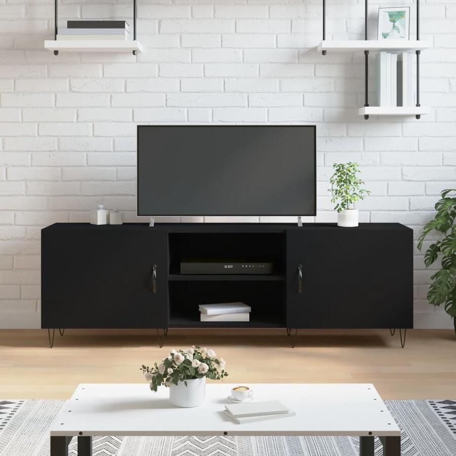 VidaXL Tv-meubel 150x30x50 cm Zwart Bewerkt hout Televisiekast Tv Kast Houten Tv Kast Zwarte Tv Kast Tv Stand - Foto 2