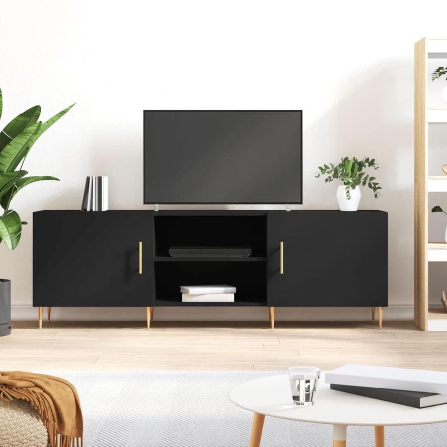 VidaXL Tv-meubel 150x30x50 cm Zwart Bewerkt Hout Tv Kast Televisiesecretaris Houten Tv Stand Zwart Tv Meubel Tv Tafel Salontafel Livingroom Furniture - Foto 2