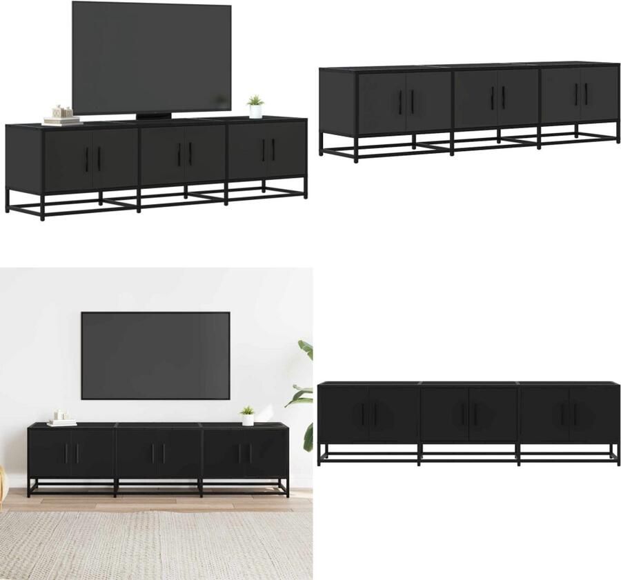 VidaXL Tv-meubel 150x35x41 cm bewerkt hout en metaal zwart Tv-meubel Tv-meubelen Tv Kast Opbergkast