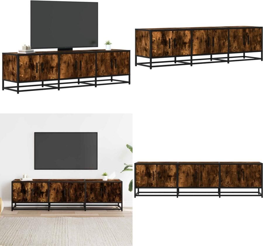 VidaXL Tv-meubel 150x35x41 cm bewerkt hout metaal gerookt eikenkleurig Tv-meubel Tv-meubelen Tv Kast Opbergkast