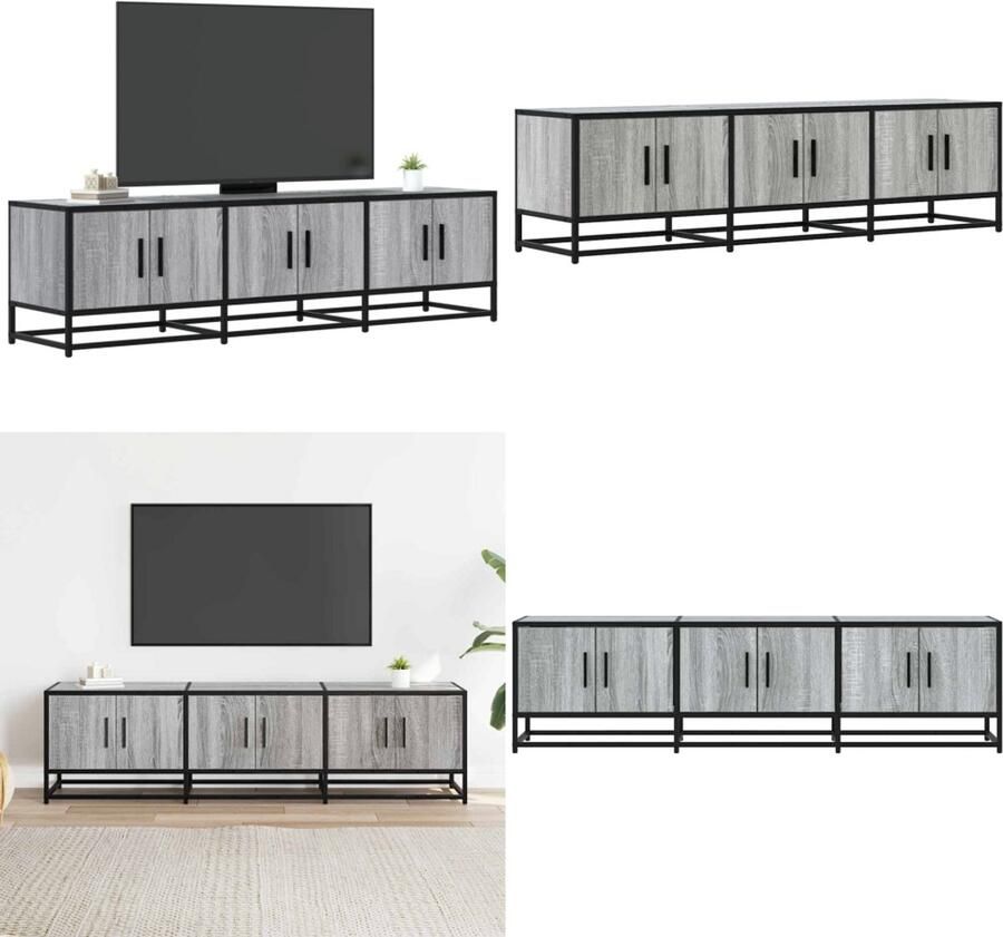 VidaXL Tv-meubel 150x35x41 cm bewerkt hout metaal grijs sonoma eiken Tv-meubel Tv-meubelen Tv Kast Opbergkast