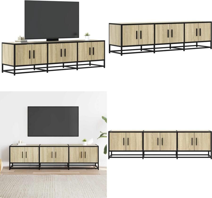 VidaXL Tv-meubel 150x35x41 cm bewerkt hout metaal sonoma eikenkleurig Tv-meubel Tv-meubelen Tv Kast Opbergkast