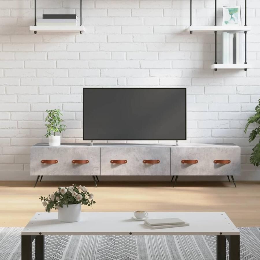 VidaXL Tv-meubel 150x36x30 cm Betongrijs Hout Televisiekast Tv Kast Mediakast Salontafel Houten Meubilair Grijze Meubels Beton Grijs Tv Stand Livingroom Furniture - Foto 2
