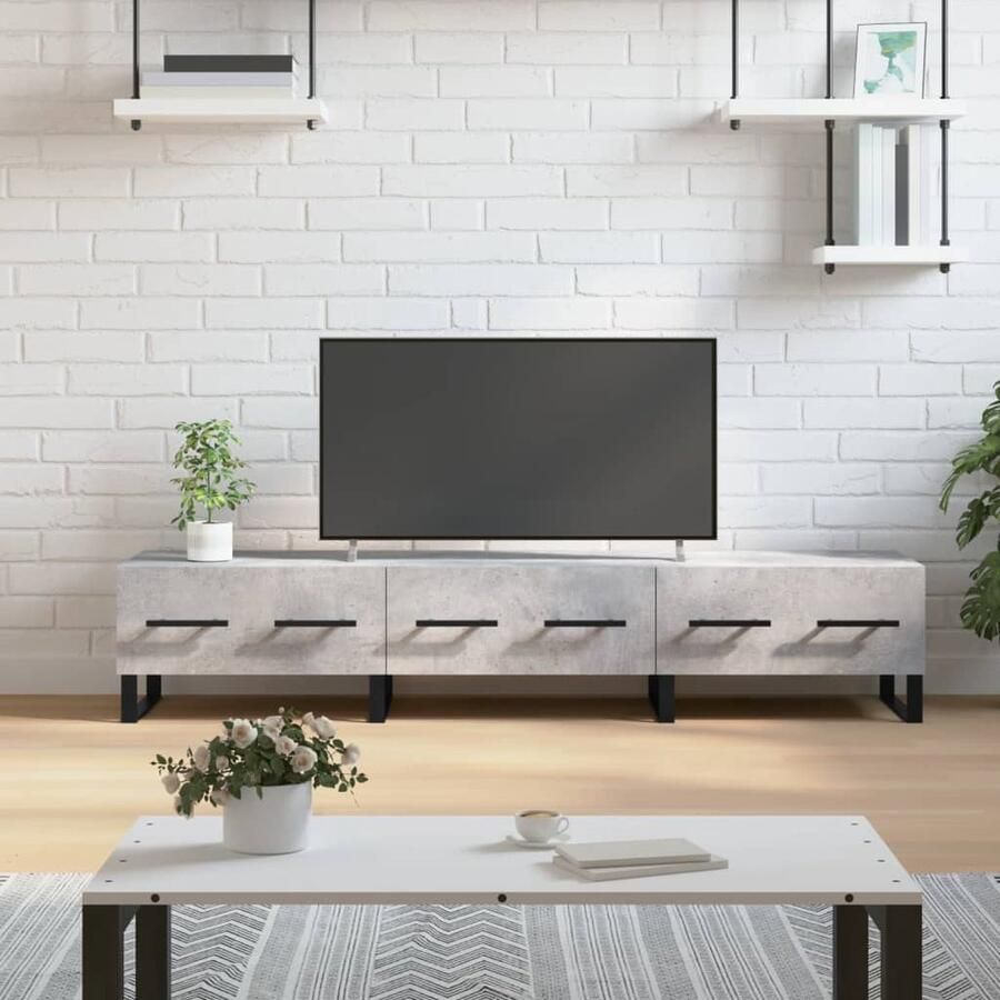 VidaXL Tv-meubel 150x36x30 cm Bewerkt hout Grijs Tv Kast Betonnen Look Houten Tv Stand Salontafel Mediakast Opbergkast Living Room Furniture Meubels Slaapkamer Grijs Tv Meubel Modern Tv Meubel Minimalistisch Tv Meubel - Foto 2