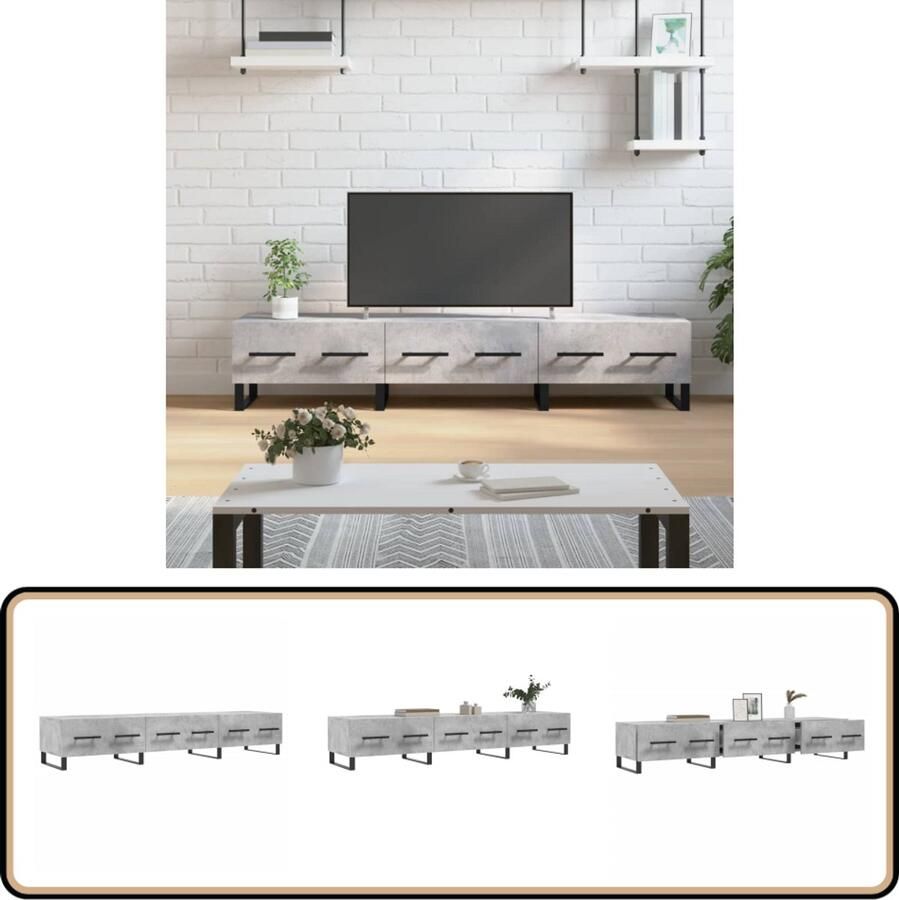 VidaXL Tv-meubel 150x36x30 cm Bewerkt hout Grijs Tv Kast Betonnen Look Houten Tv Stand Salontafel Mediakast Opbergkast Living Room Furniture Meubels Slaapkamer Grijs Tv Meubel Modern Tv Meubel Minimalistisch Tv Meubel