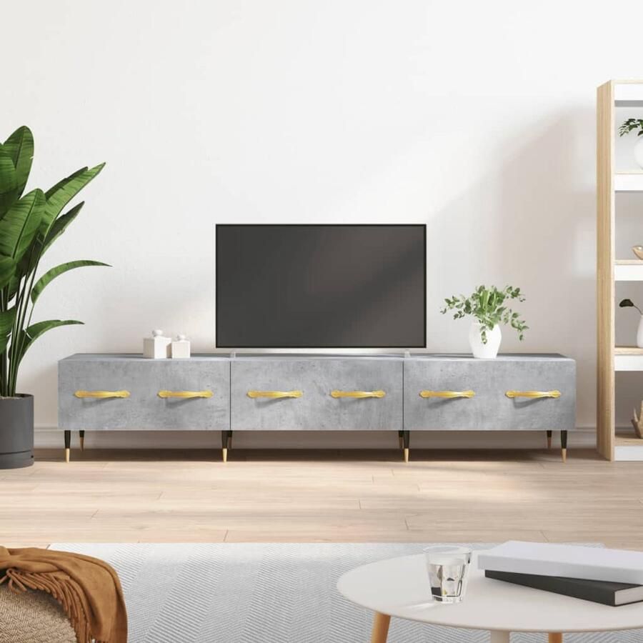 The Living Store TV-meubel Betongrijs 150 x 36 x 30 cm bewerkt hout en ijzer Tv Kast Betongrijs Houten Tv Stand Tv Meubilair Salontafel