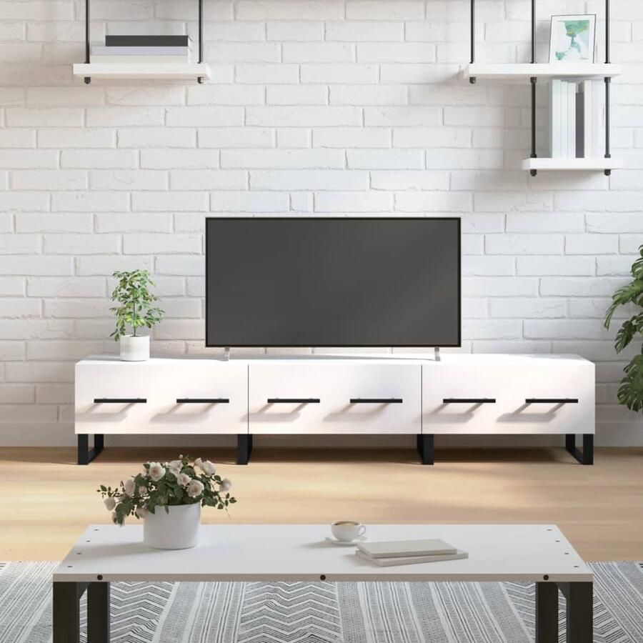 VidaXL Tv-meubel 150x36x30 cm Bewerkt hout Wit Televisiekast Tv Kast Tv Meubels Houten Tv Kast Witte Tv Kast Salontafel Woonkamerdecoratie Opbergkast Mediakast Bijzettafel - Foto 2