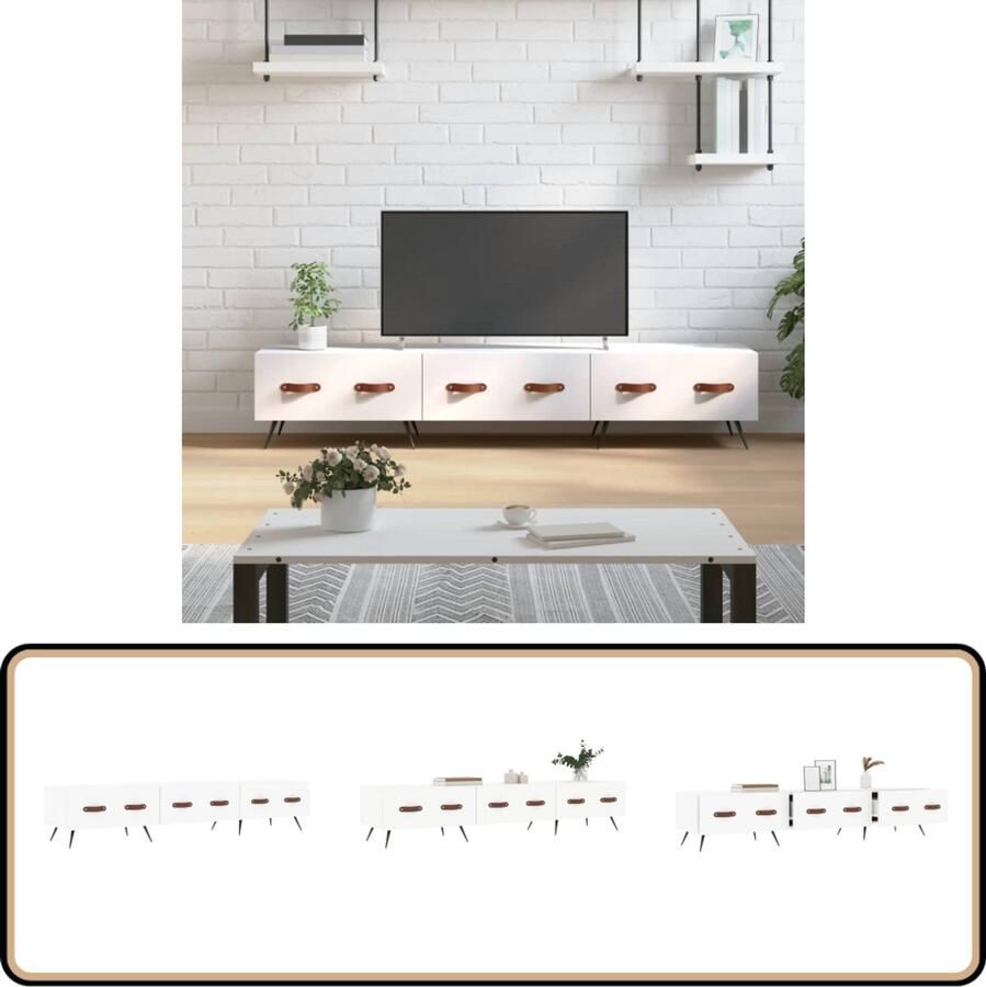 VidaXL Tv-meubel 150x36x30 cm Bewerkt hout Wit Tv Kast Houten Tv Kast Witte Tv Kast Tv Meubels Salontafel Mediakast Opbergkast Livingroom Furniture Woonkamer Meubilair
