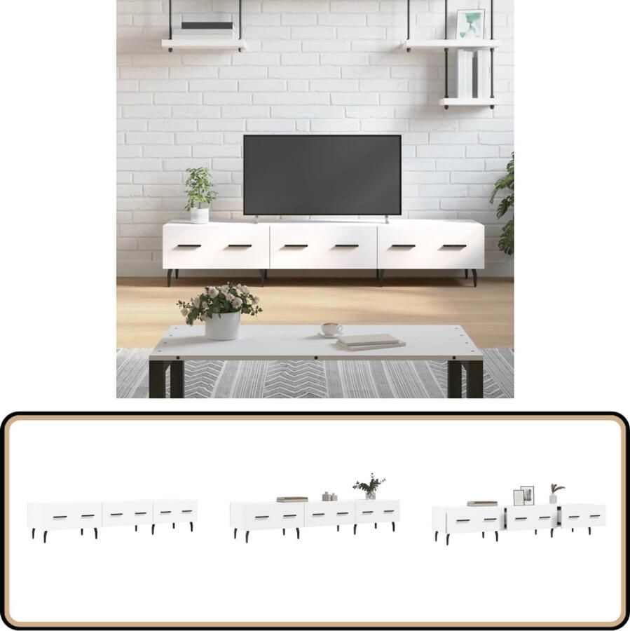 VidaXL Tv-meubel 150x36x30 cm Bewerkt hout Wit Tv Kast Televisiecast Salontafel Woonkamer Meubilair Houten Tv Stand Witte Tv Kast Modern Tv Meubel Compact Tv Meubel Opbergkast Mediakast