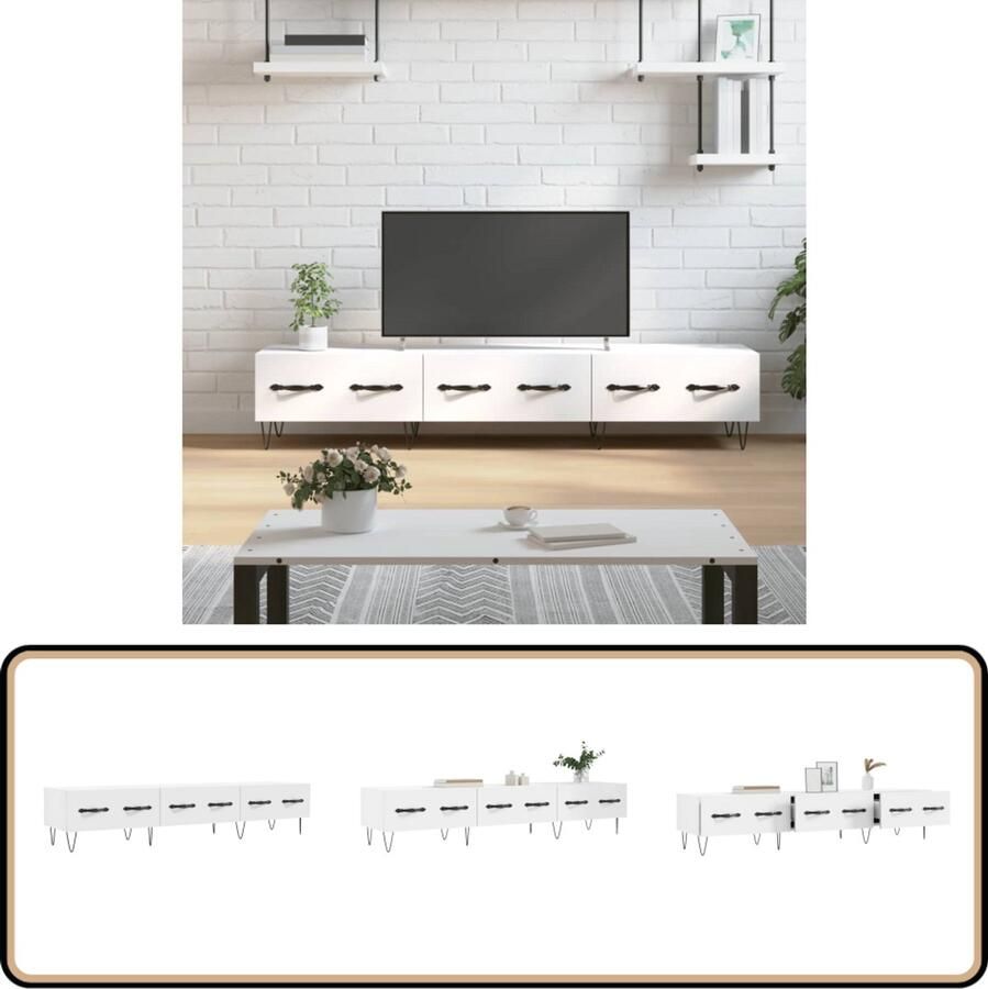 VidaXL Tv-meubel 150x36x30 cm Bewerkt hout Wit Tv Kast Televisiescherm Salontafel Woonkamer Meubilair Houten Tv Stand