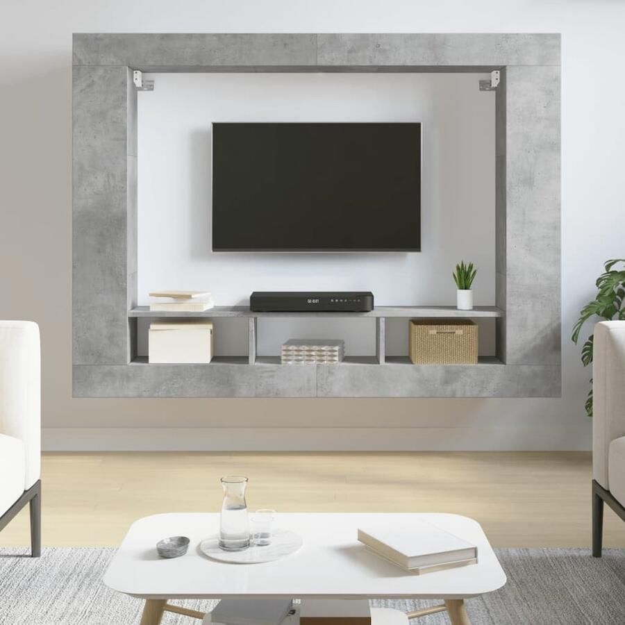 VidaXL Tv-meubel 152x22x113 cm Bewerkt hout Grijs Tv Meubel Houten Tv Kast Beton Grijs Tv Stand Tv Meubels Woonkamer Meubilair Mediastand - Foto 2