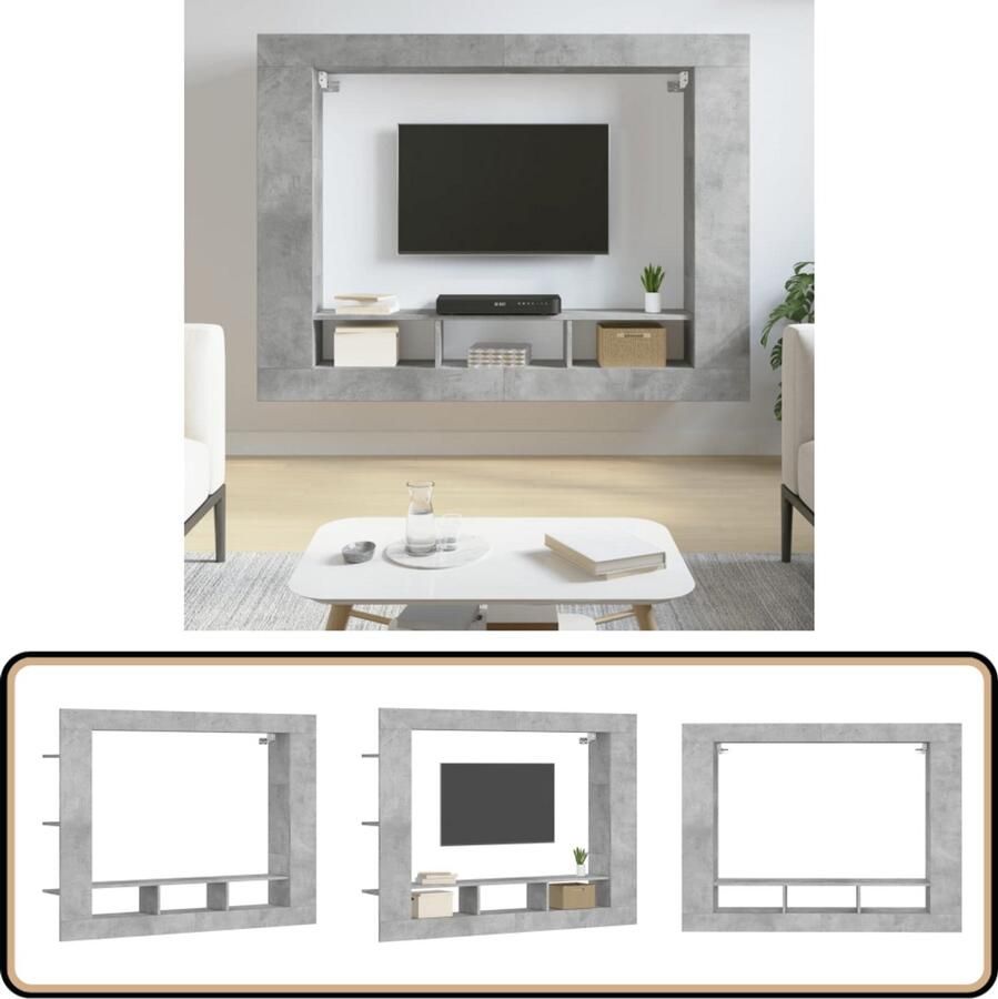 VidaXL Tv-meubel 152x22x113 cm Bewerkt hout Grijs Tv Meubel Houten Tv Kast Beton Grijs Tv Stand Tv Meubels Woonkamer Meubilair Mediastand