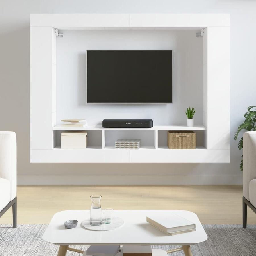 VidaXL Tv-meubel 152x22x113 cm Bewerkt hout Wit Tv-meubel Zwevend Tv-meubel Houten Tv-stand Wit Tv-meubel Salon Meubilair Opbergruimte Tv Wandmontage Tv - Foto 2