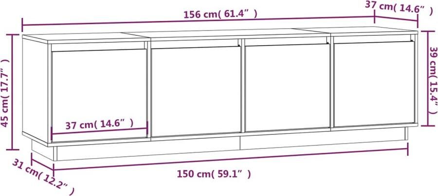 VidaXL -Tv-meubel-156x37x45-cm-massief-grenenhout-grijs
