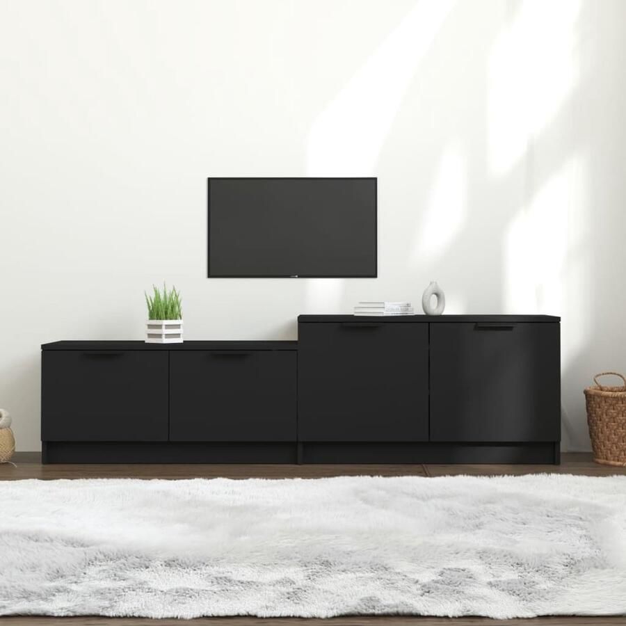 VidaXL Tv-meubel 158 5x36x45 cm Bewerkt hout Zwart Tv Kast Tv Meubilair Houten Tv Kast Zwarte Tv Kast Modern Tv Meubel Scandinavische Tv Kast Media Kast Entertainment Center Salontafel Woonkamer Meubelen