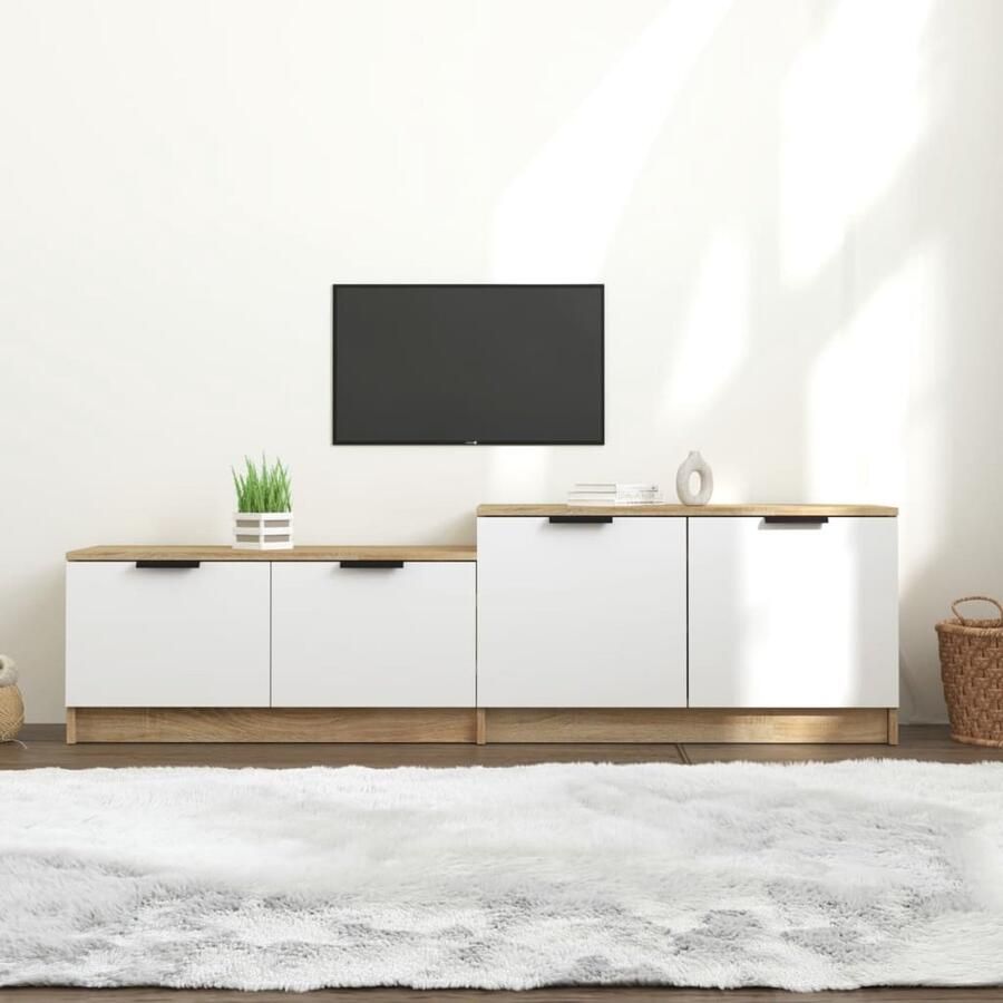 VidaXL Tv-meubel 158 5x36x45 cm Wit en Sonoma Eiken Tv Meubel Salontafel Houten Tv Kast Wit Tv Meubel Sonoma Eiken Meubels Living Room Furniture Design Tv Stand Multifunctionele Tv Unit Opbergruimte Tv - Foto 2