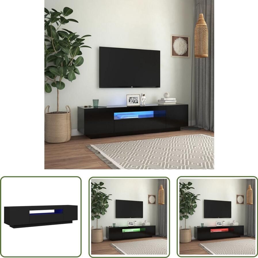 VidaXL Tv-meubel 160x35x40 cm Zwart LED-verlichting Tv-meubel Led-verlichting Houten Tv-standaard Zwarte Tv-kast Rgb Verlichting Media Kast Entertainment Center