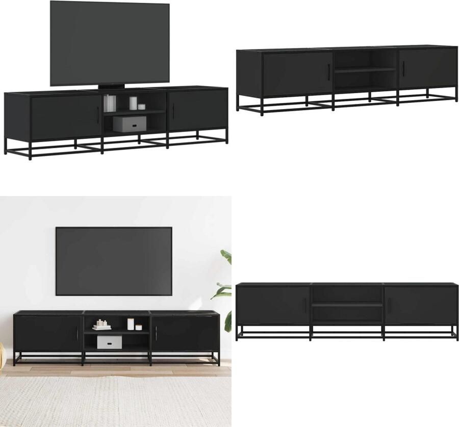 VidaXL Tv-meubel 160x35x41 cm bewerkt hout en metaal zwart Tv-meubel Tv-meubelen Tv Kast Opbergkast