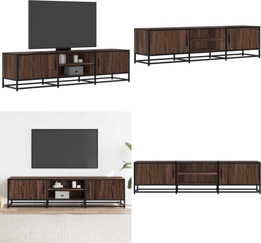 VidaXL Tv-meubel 160x35x41 cm bewerkt hout metaal bruin eikenkleur Tv-meubel Tv-meubelen Tv Kast Opbergkast